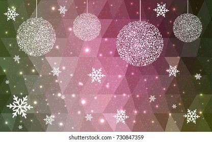 Light Green Red vector christmas polygon background. Low poly Illustration consisting of triangles with snowflakes. Texture, seamless background of New Year celebration.