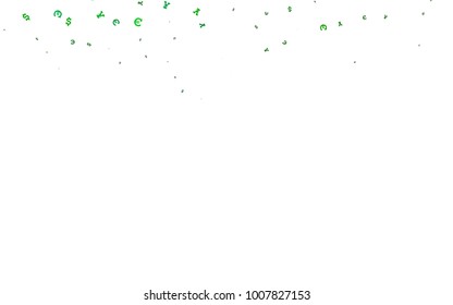 Light Green, Red vector cover with Euro, Dollar, Yen signs. Modern abstract illustration with symbols of money. Best design for your ad, poster, banner of money.