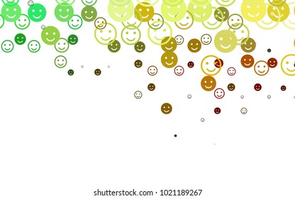 Light Green, Red vector cover with cute smiles. Glitter abstract sketch with smiley, icons. Pattern for ad, booklets, leaflets of celebrations.