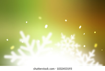 Light Green, Red vector cover with beautiful snowflakes. Blurred decorative design in xmas style with snow. The template can be used as a new year background.