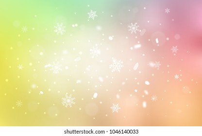 Light Green, Red vector cover with beautiful snowflakes. Decorative shining illustration with snow on abstract template. The pattern can be used for new year leaflets.
