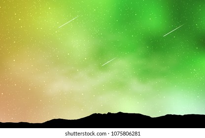 Light Green, Red vector cover with astronomical stars. Space stars on blurred abstract background with gradient. Pattern for futuristic ad, booklets.