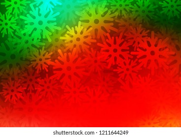 Light Green, Red vector cover with beautiful snowflakes. Modern geometrical abstract illustration with crystals of ice. New year design for your business advert.