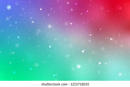 Light Green, Red vector cover with beautiful snowflakes. Blurred decorative design in xmas style with snow. The template can be used as a new year background.
