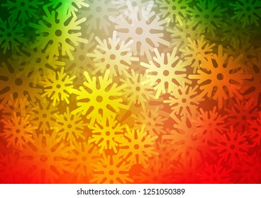 Light Green, Red vector cover with beautiful snowflakes. Shining colored illustration with snow in christmas style. The template can be used as a new year background.