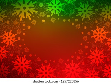 Light Green, Red vector cover with beautiful snowflakes. Glitter abstract illustration with crystals of ice. New year design for your ad, poster, banner.