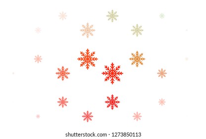 Light Green, Red vector cover with beautiful snowflakes. Modern geometrical abstract illustration with crystals of ice. New year design for your business advert.