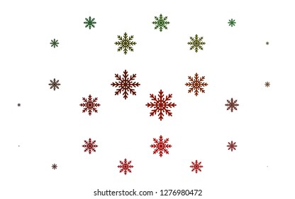 Light Green, Red vector cover with beautiful snowflakes. Shining colored illustration with snow in christmas style. The pattern can be used for new year leaflets.