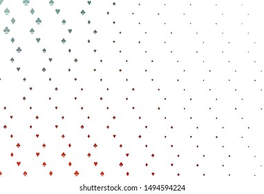 Light Green, Red vector cover with symbols of gamble. Glitter abstract sketch with isolated symbols of playing cards. Template for business cards of casinos.