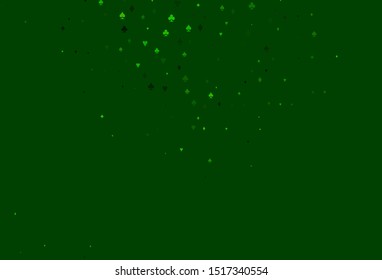 Light Green, Red vector cover with symbols of gamble. Blurred decorative design of hearts, spades, clubs, diamonds. Pattern for ads of parties, events in Vegas.