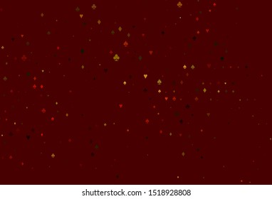 Light Green, Red vector cover with symbols of gamble. Glitter abstract sketch with isolated symbols of playing cards. Pattern for leaflets of poker games, events.