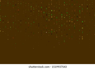 Light Green, Red vector cover with math elements. Abstract illustration with colored algebra signs. Pattern for ads, poster, banner of books.