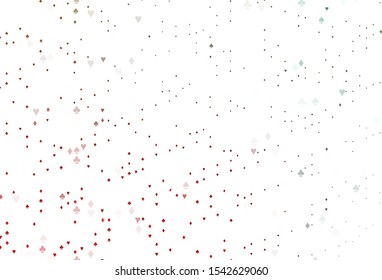 Light Green, Red vector cover with symbols of gamble. Colored illustration with hearts, spades, clubs, diamonds. Pattern for ads of parties, events in Vegas.