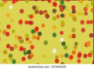 Light Green, Red vector cover with beautiful snowflakes. Glitter abstract illustration with crystals of ice. The pattern can be used for new year ad, booklets.