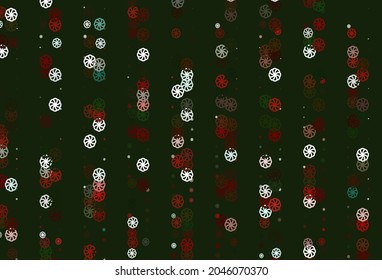 Light Green, Red vector cover with beautiful snowflakes. Blurred decorative design in xmas style with snow. New year design for your business advert.
