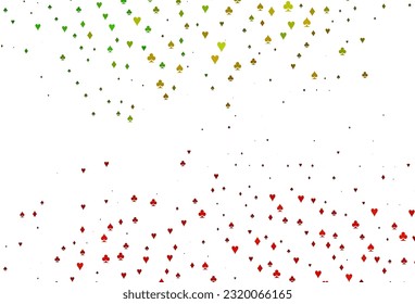 Light Green, Red vector cover with symbols of gamble. Colored illustration with hearts, spades, clubs, diamonds. Design for ad, poster, banner of gambling websites.