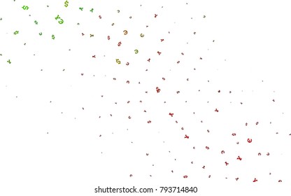 Light Green, Red vector cover with Euro, Dollar, Yen signs. Illustration with EUR, USD, JPY signs on white template. The pattern can be used for financial, investment websites.