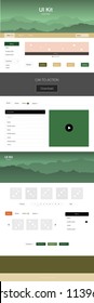 Light Green, Red vector design ui kit with landscape. Colorful Style guide with mountains on abstract background. Template for website of outdoor activities.