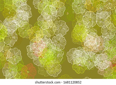 Light Green, Red vector doodle pattern with leaves. Doodle illustration of flowers in Origami style. Elegant pattern for your brand book.