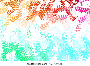 Light Green, Red vector doodle template with leaves. Shining colored illustration with leaves in doodle style. Brand new style for your business design.