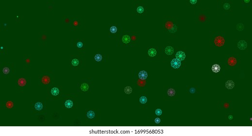 Light Green, Red vector doodle background with flowers. Abstract illustration with flowers in Origami style. Colorful pattern for spring parties.