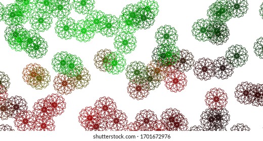Light Green, Red vector doodle background with flowers. Gradient colorful abstract flowers on simple background. Pattern for website designs.