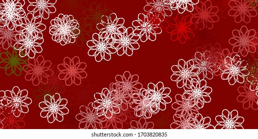 Diseño de doodle verde claro, rojo vectorial con flores. Flores coloridas de estilo natural sobre un fondo sencillo. Patrón colorido para las fiestas de primavera.