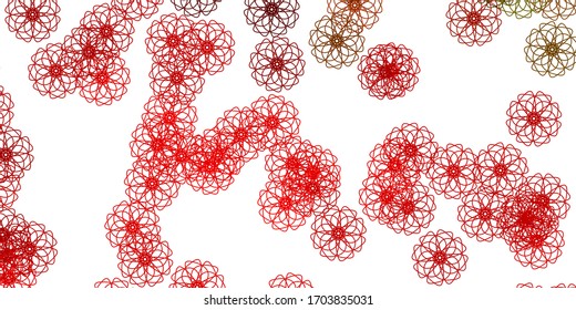 Diseño de doodle verde claro, rojo vectorial con flores. Ilustración con flores coloridas abstractas con gradiente. Mejor diseño para su negocio.