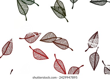 Light Green, Red vector doodle texture. Doodle illustration of leaves in Origami style with gradient. The template for background of cell phones.