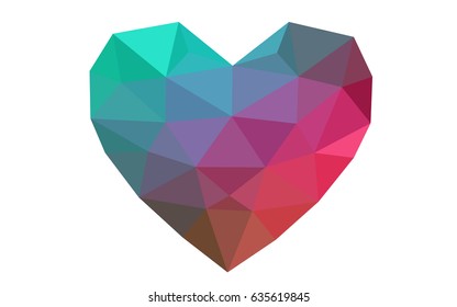 Light Green, Red vector greeting Card Happy Valentine's Day. Lettering with hearts on the white polygonal background. Colored triangular illustration for your business.