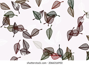 Light Green, Red vector hand painted template. Glitter abstract illustration with leaves. Doodle design for your web site.