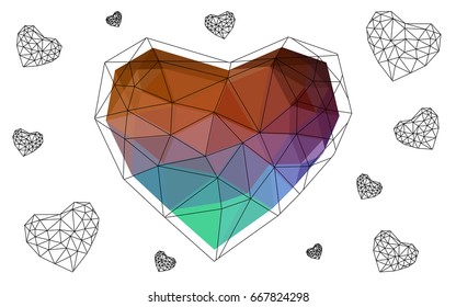 Light Green, Red vector heart isolated on white background. Geometric rumpled triangular low poly origami style gradient graphic illustration. Polygonal design for your business.