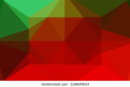Light Green, Red vector hexagon mosaic texture. Brand new colored illustration in blurry style with gradient. Triangular pattern for your business design.