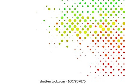 Light Green, Red vector illustration which consist of circles. Dotted gradient design for your business. Creative geometric background in halftone style with colored spots.