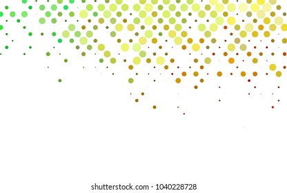 Light Green, Red vector illustration which consist of circles. Dotted gradient design for your business. Creative geometric background in halftone style with colored spots.