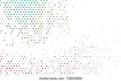 Light Green, Red vector illustration which consist of circles. Dotted gradient design for your business. Creative geometric background in halftone style with colored spots.