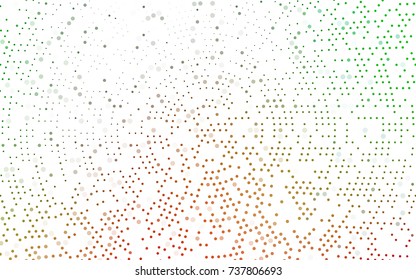 Light Green, Red vector illustration which consist of circles. Dotted gradient design for your business. Creative geometric background in halftone style with colored spots.