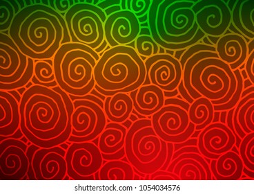 Light Green, Red vector indian curved pattern. Colorful illustration in abstract style with doodles and Zen tangles. The textured pattern can be used for website.