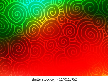 Light Green, Red vector indian curved pattern. Brand-new colored illustration in blurry style with doodles. Brand-new style for your business design.