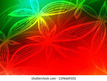 Light Green, Red vector indian curved texture. Colorful abstract illustration with lines in Asian style. Brand-new style for your business design.