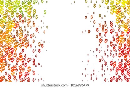 Light Green, Red vector layout with banking symbols. Shining colored illustration with dollar signs, USD. Template can be used as a background for ads of markets, loans.