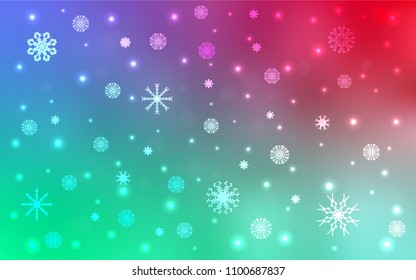 Light Green, Red vector layout with bright snowflakes. Shining colored illustration with snow in christmas style. New year design for your business advert.