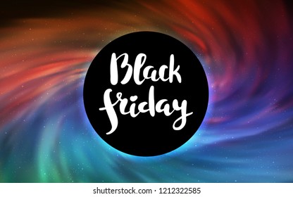 Light Green, Red vector layout with a black hole, universe. Illustration with colorful milky way stars and a black hole. Backdrop for ads, leaflets of Black Friday.