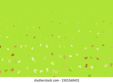 Light Green, Red vector layout with banking symbols. Colored symbols of currency on white background. Design for business advert of economic, wealth.