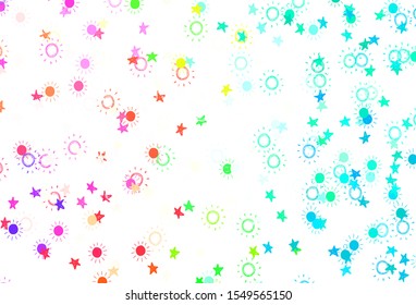 Light Green, Red vector layout with stars, suns. Blurred decorative design in simple style with stars, suns. Template for cosmic backgrounds.