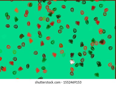 Light Green, Red vector layout with circle shapes. Glitter abstract illustration with blurred drops of rain. Pattern of water, rain drops.