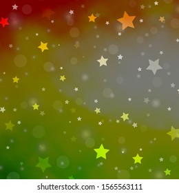 Light Green, Red vector layout with circles, stars. Illustration with set of colorful abstract spheres, stars. Texture for window blinds, curtains.
