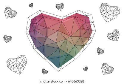 Light Green, Red vector love background with heart. Paper note. Valentine's greeting polygonal card. Triangular illustration for your business. Stock template for your design.