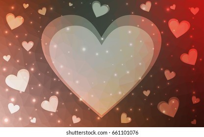 Light Green, Red vector love background with heart. Paper note. Valentine's greeting polygonal card. Triangular illustration for your business. Stock template for your design.