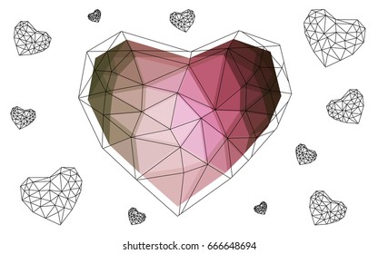 Light Green, Red vector love background with heart. Paper note. Valentine's greeting polygonal card. Triangular illustration for your business. Stock template for your design.